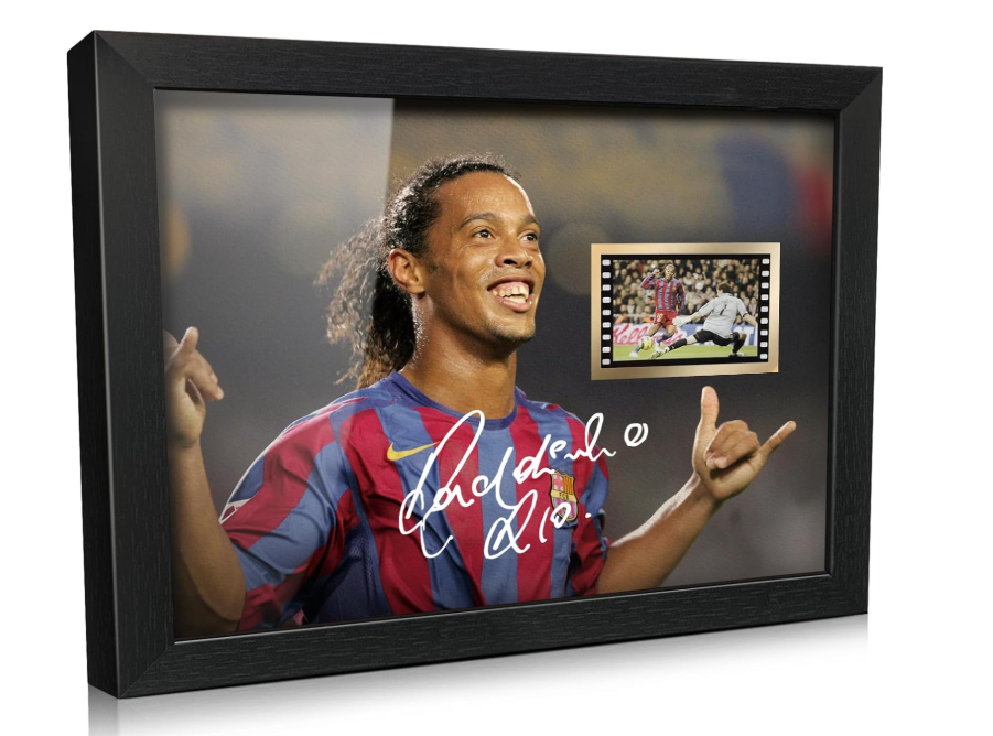 ORIMAMI Soccer Ball Ronaldinho Signed Picture Desktop Framed Photo Gift 8x6 Inches - with 35mm Film